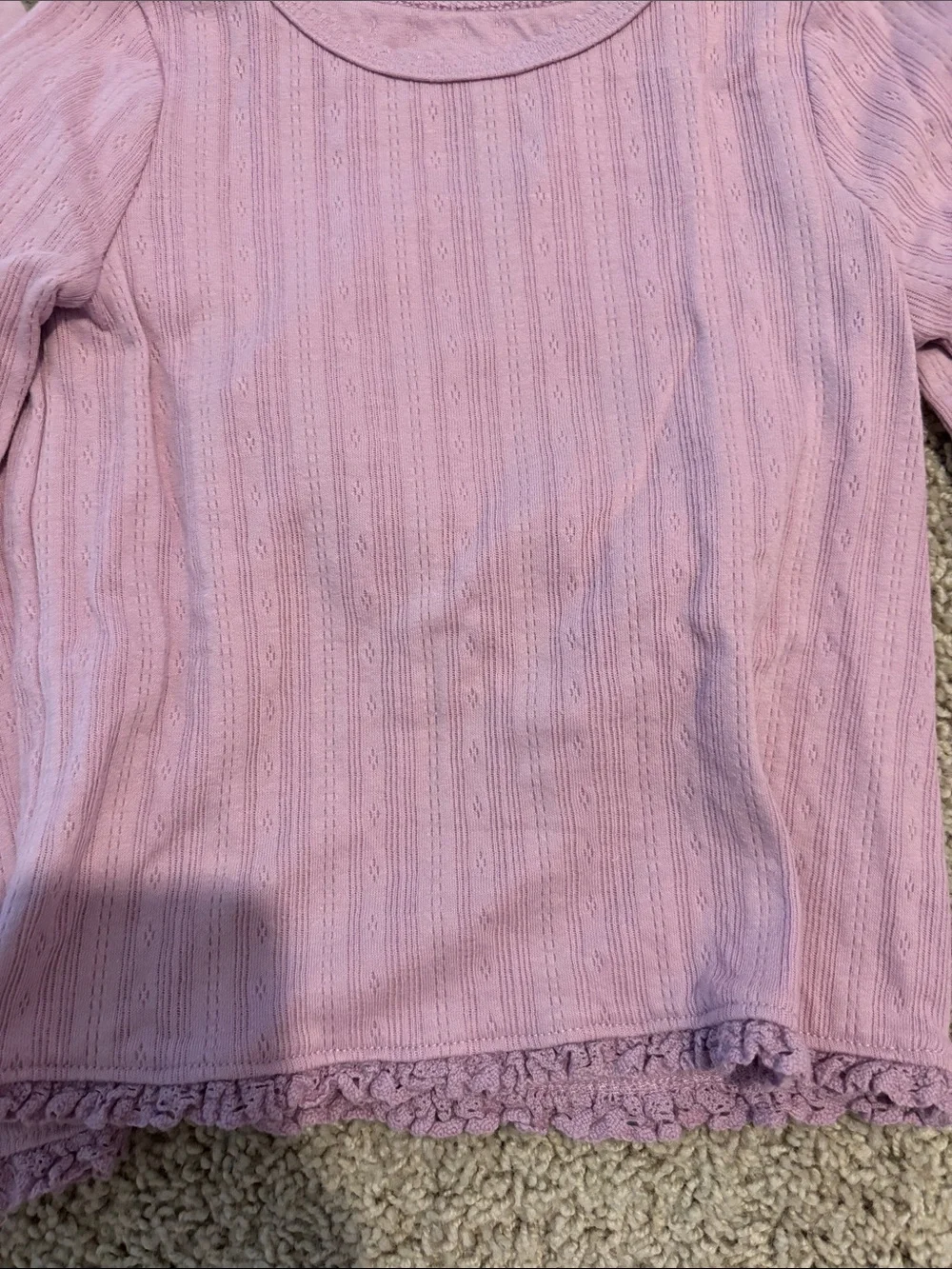 Girls' Lavender Long-Sleeve Tops - Horse Graphic & Ruffle Hem